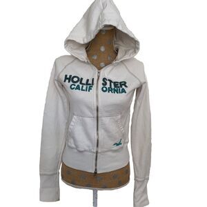 Vintage Holilister Zip-Up Hoodie Sweater Spell Out Y2K Runs XXS White *read